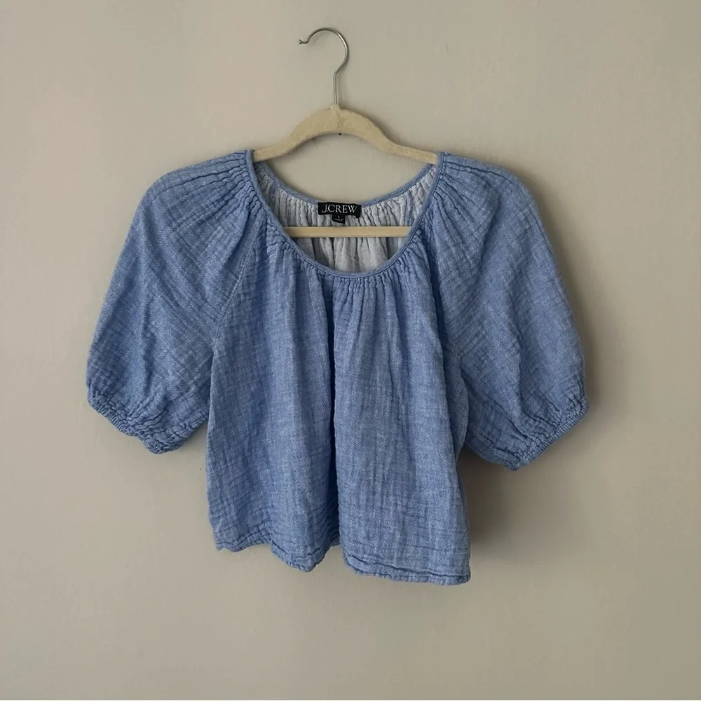 J.Crew Swingy puff-sleeve top in cotton-linen blend gauze Small